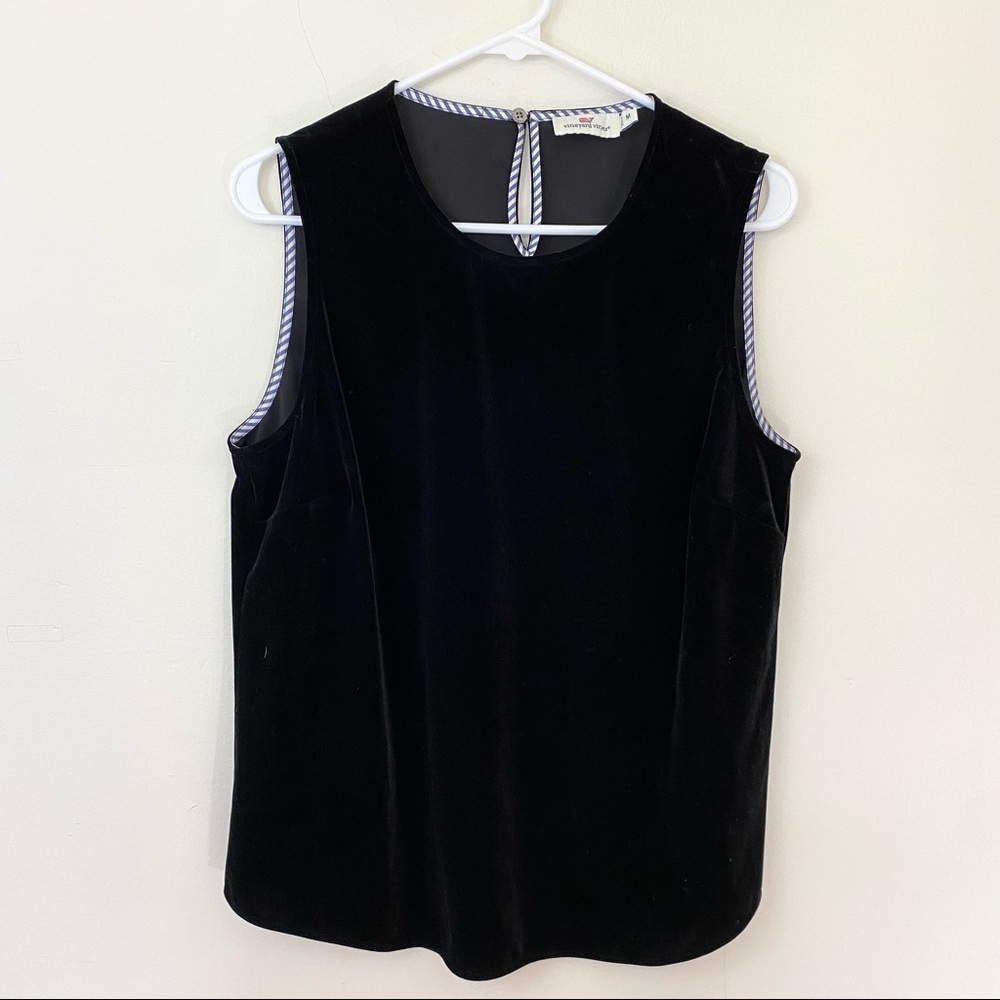Vineyard Vines Black Velvet Sleeveless Tank Shell Boxy High Neck Velour Medium